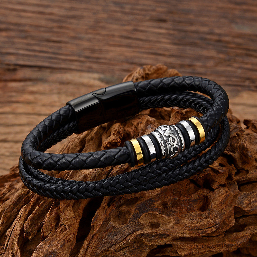 Geflochtenes Lederarmband aus Titanstahl