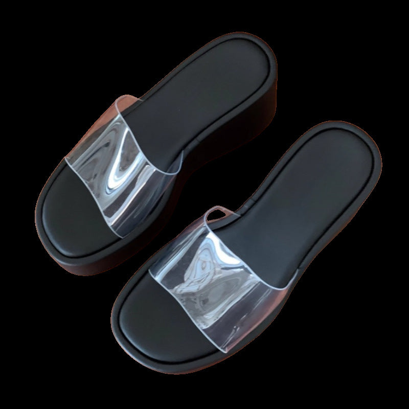 Schweizer Damen-Sandalen mit klarem Riemen und dicker Keilabsatz