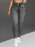 Denim-Look Leggings mit hohem Bund – Ansicht 3