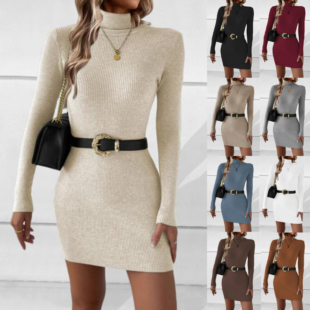 Bodycon Turtleneck-Sweater-Kleid in Weiss – Bild 10 | LuxeStyle