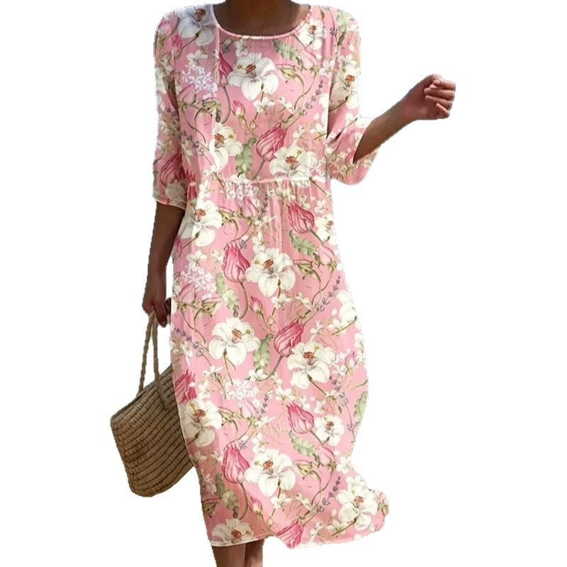 Sommerkleid mit abstraktem Mid-Waist-Print
