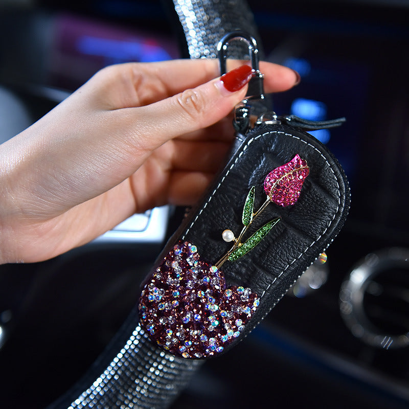 Schlüsselmäppchen mit Strass und Rosen