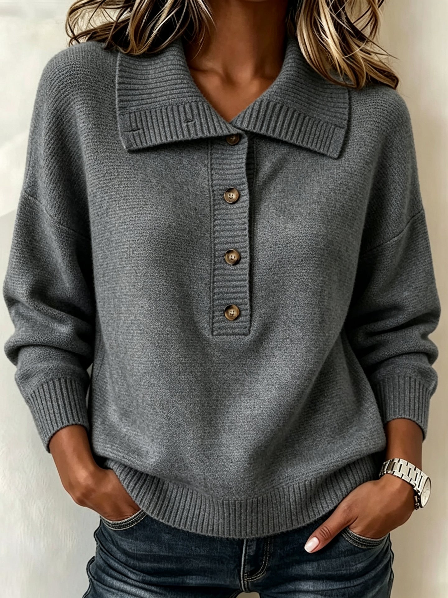 Vintage Rollkragen-Pullover mit halbem Reissverschluss