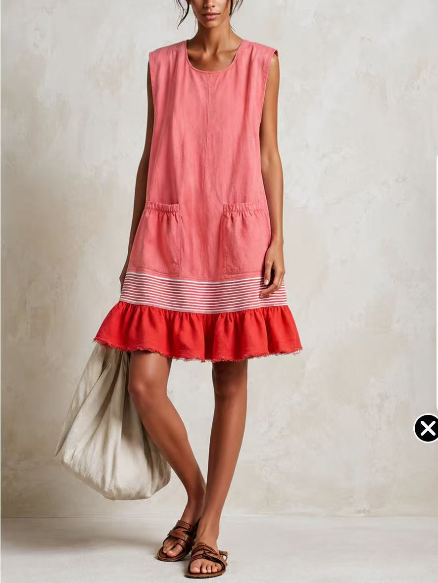 U-Hals Kleid mit Taillenübergang