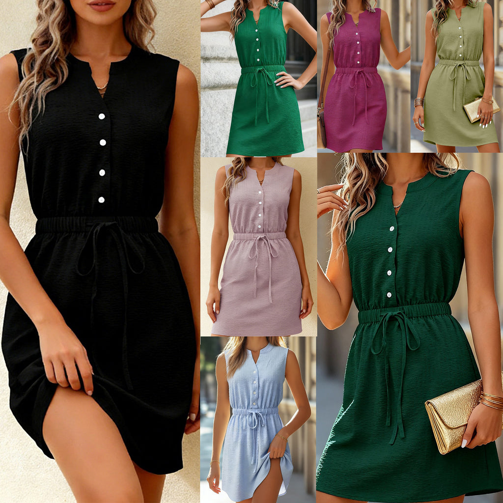 Elegantes ärmelloses Midi-Kleid mit V-Ausschnitt