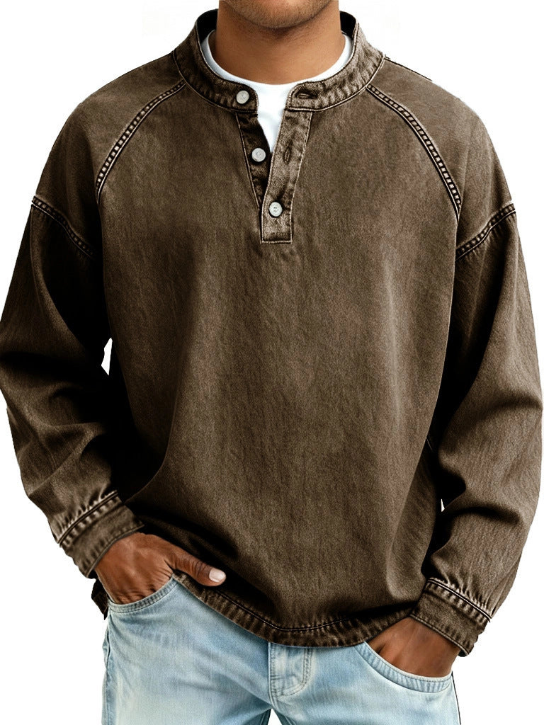 Herren-Langarm-Shirt Uni-Farben Casual-Shirt Vintage