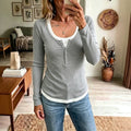 Damen Color-Block Langarm-Shirt mit Slim Fit – 2-Tonig