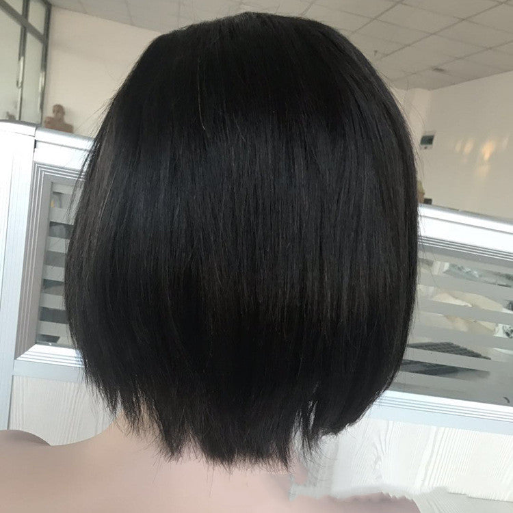 Bob Perücke aus echtem Haar, halbgenäht, kurz, glatt