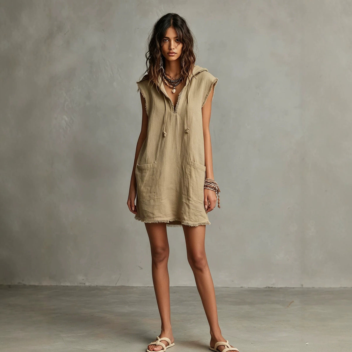 Kapuzenkleid mit V-Ausschnitt – Bild 10 | LuxeStyle