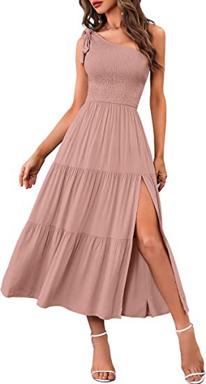 One-Shoulder Plissee-Kleid mit Schlitz