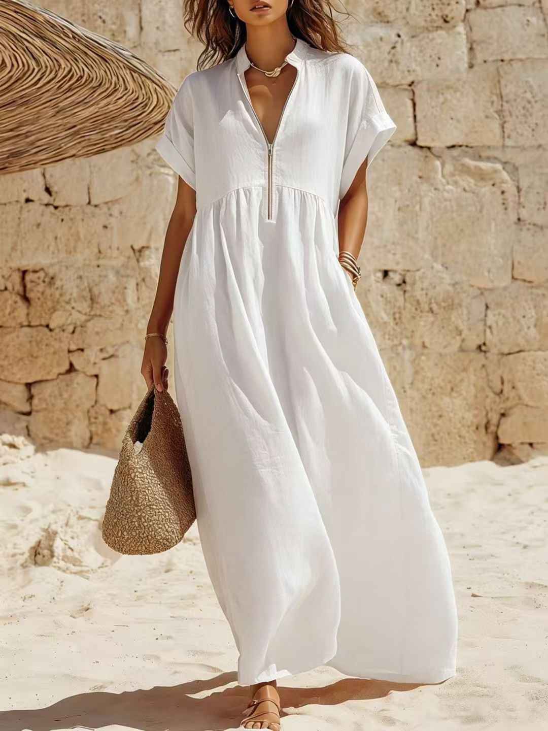 Langes Leinenkleid mit Reissverschluss – Bild 12 | LuxeStyle