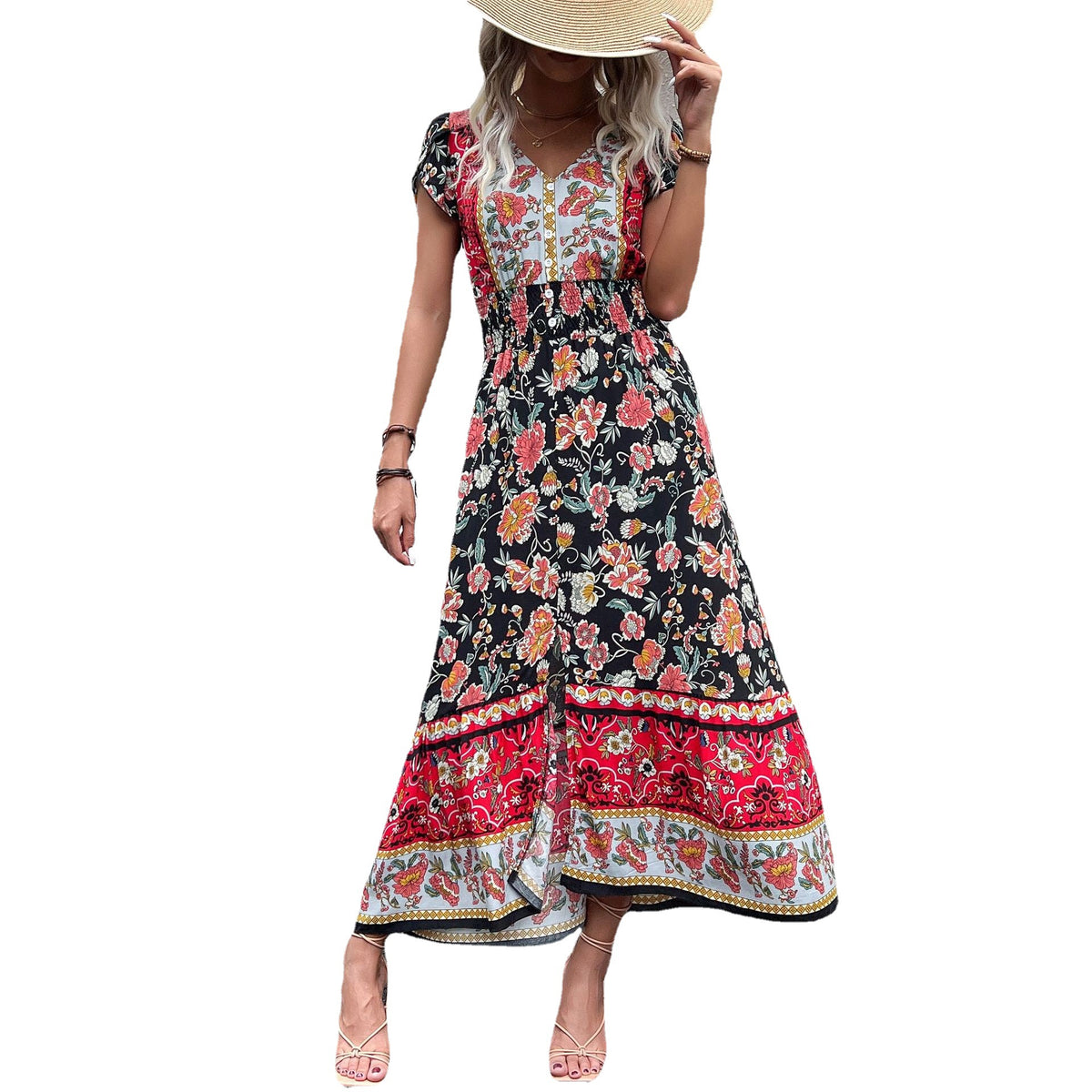 Midi-Kleid mit Blumenprint & Seitenschlitz – Bild 2 | LuxeStyle