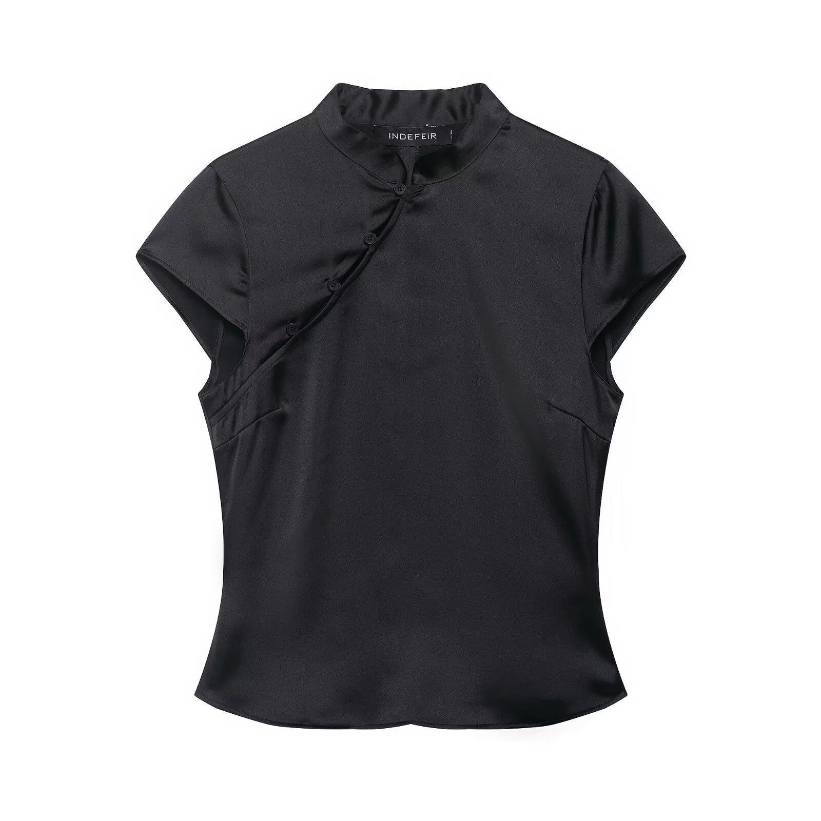Satin-Top im China-Stil mit Mandarinkragen
