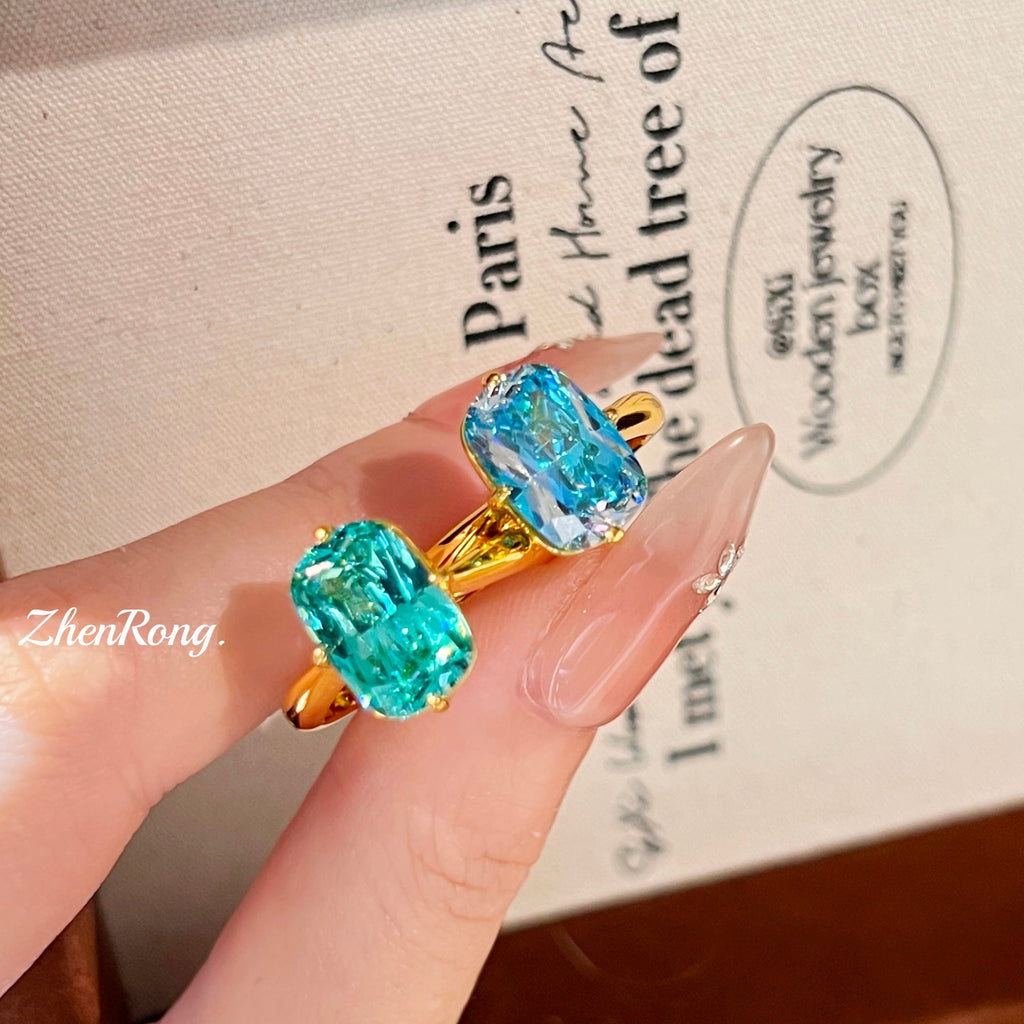 Retro Paraiba Ring mit Aquamarin CZ