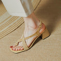 Apricotgelb-blaue Chunky Heel Cross-Strap Sandalen – Bild 21 | LuxeStyle