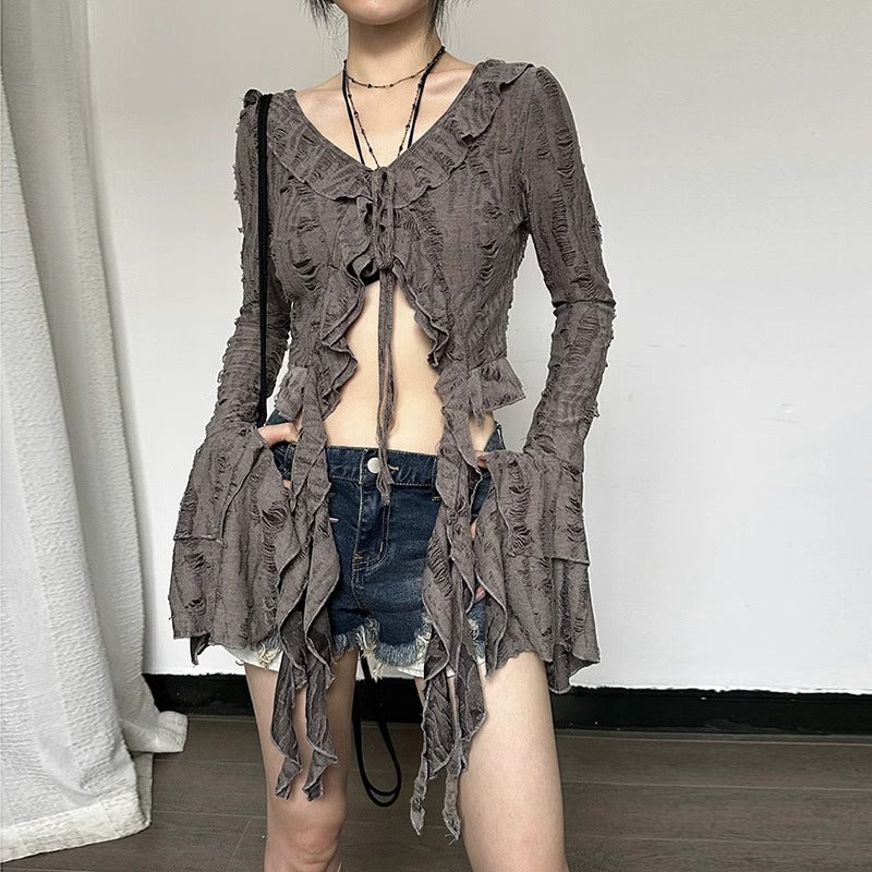 Gerafftes V-Neck Cropped Top