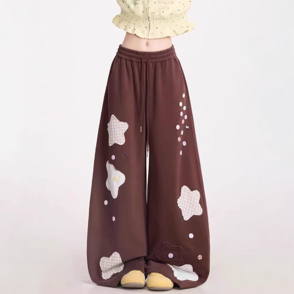 Retro Patchwork Plaid Wide Leg Pants