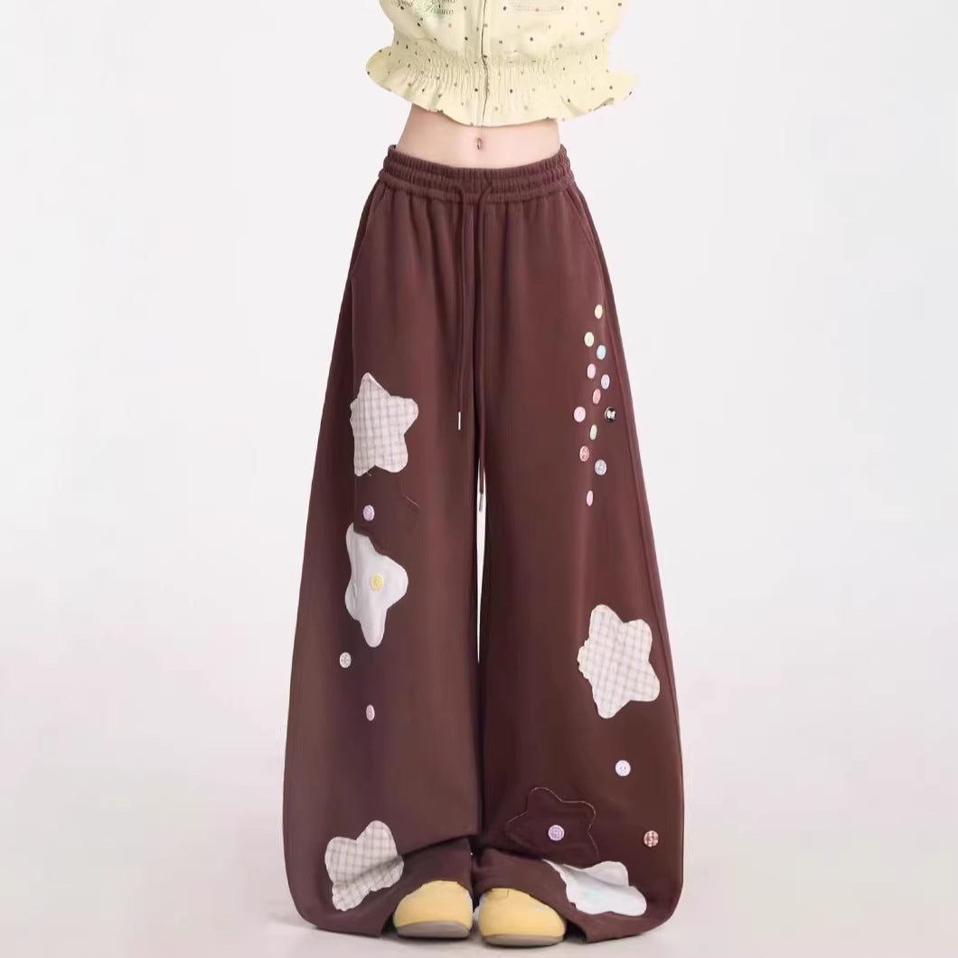 Retro Patchwork Plaid Wide Leg Pants