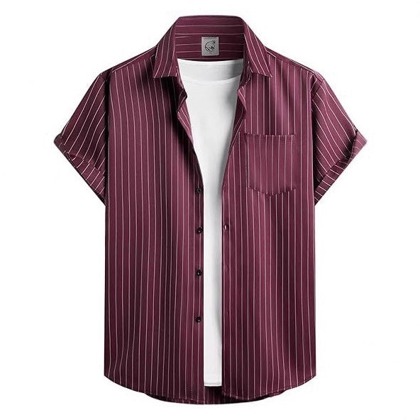 Gestreiftes Kurzarm-Hemd-Cardigan für Herren – Bild 8 | LuxeStyle