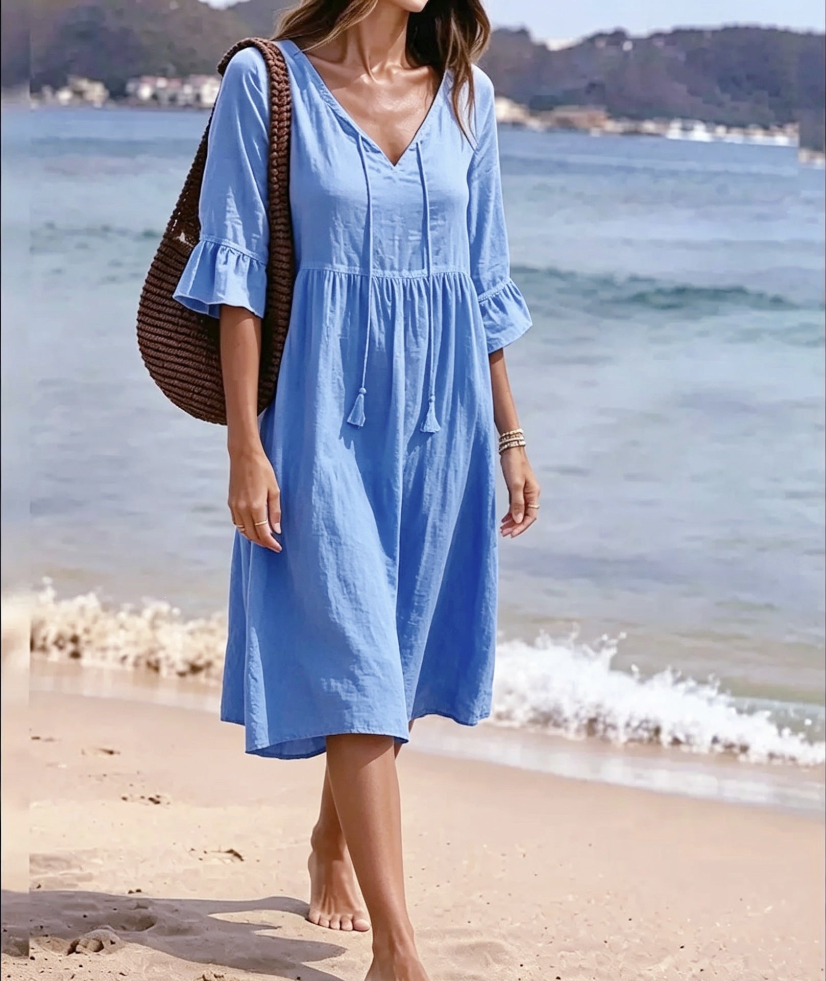 Strandkleid «Maré» · Boho-Midi mit Volants & Quasten