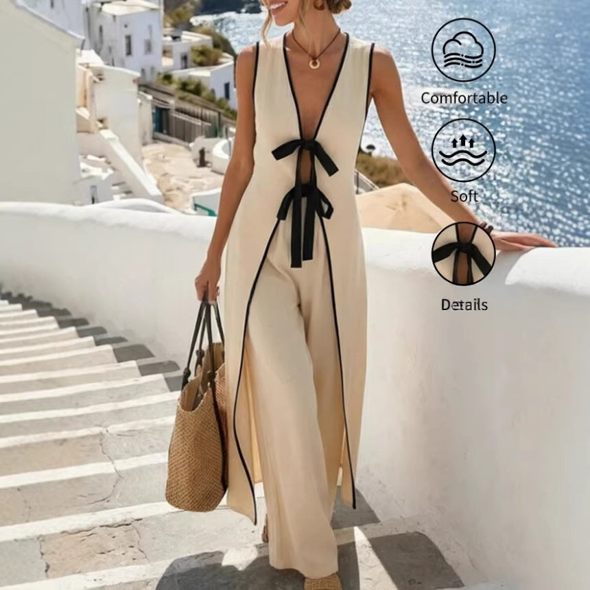 Long-Weste «Resort» · ärmellos, Color-Block mit Schleife