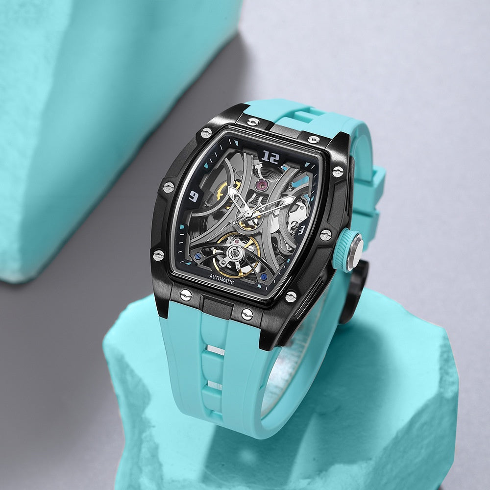 Skelett-Automatik-Uhr im Tonneau-Gehäuse