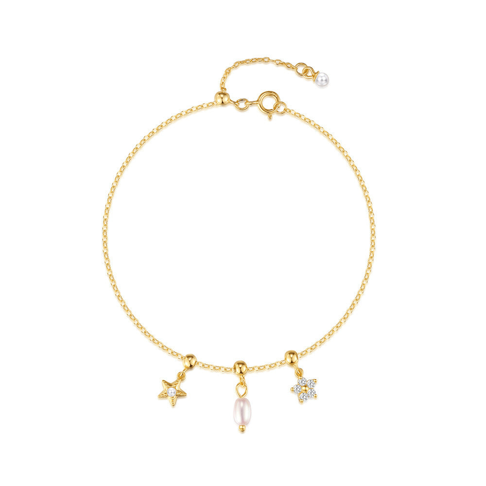 S925 Silber Perlen-Armband mit fünf Blütenblättern – Bild 3 | LuxeStyle
