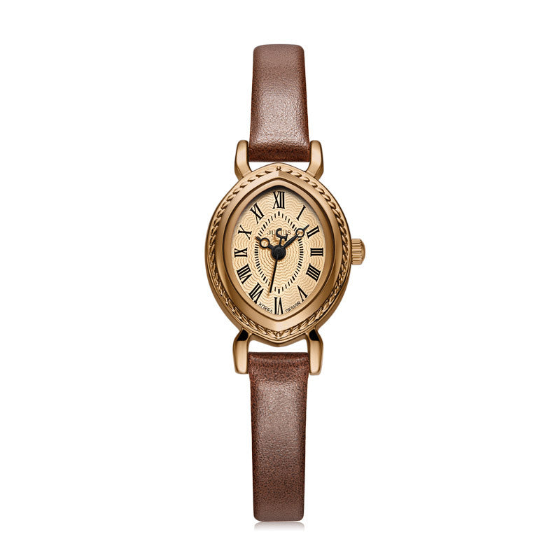 Ovale Quarzuhr mit Lederarmband