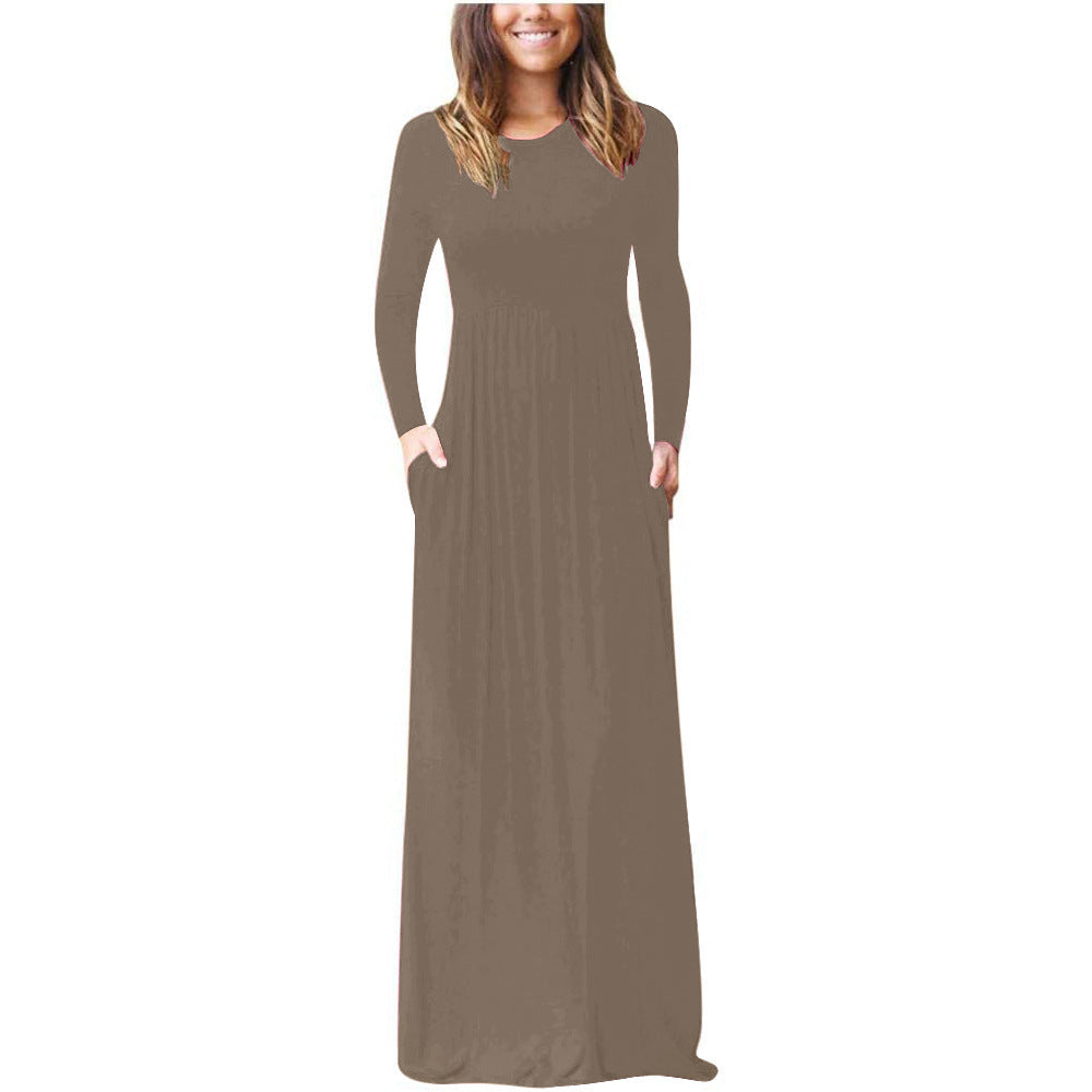 Maxikleid mit Rundhals, langen Ärmeln und Taschen