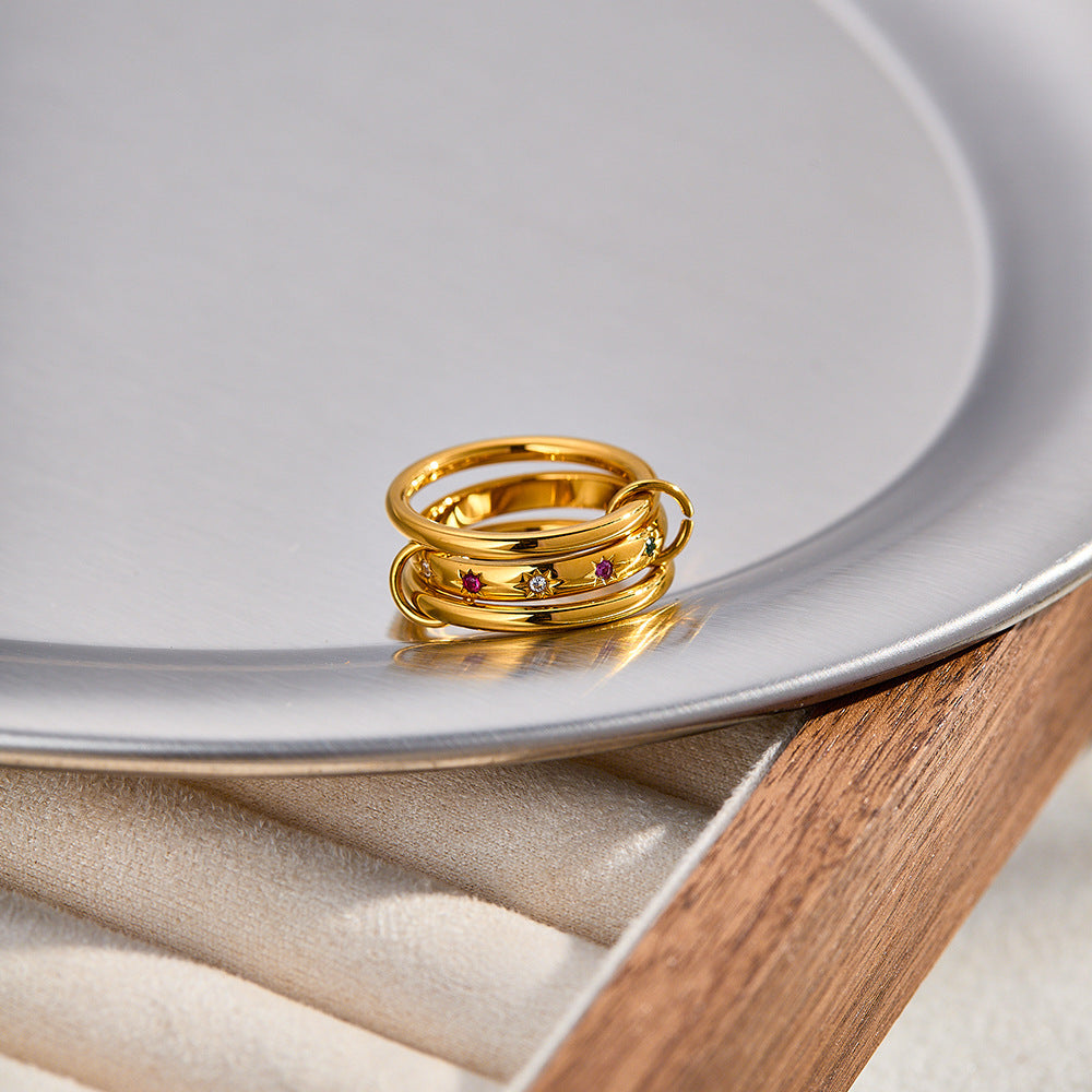 Dreistufiger Ring, 18K vergoldeter Edelstahl – Bild 2 | LuxeStyle