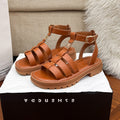 Retro-Sandalen aus echtem Leder mit Plateau