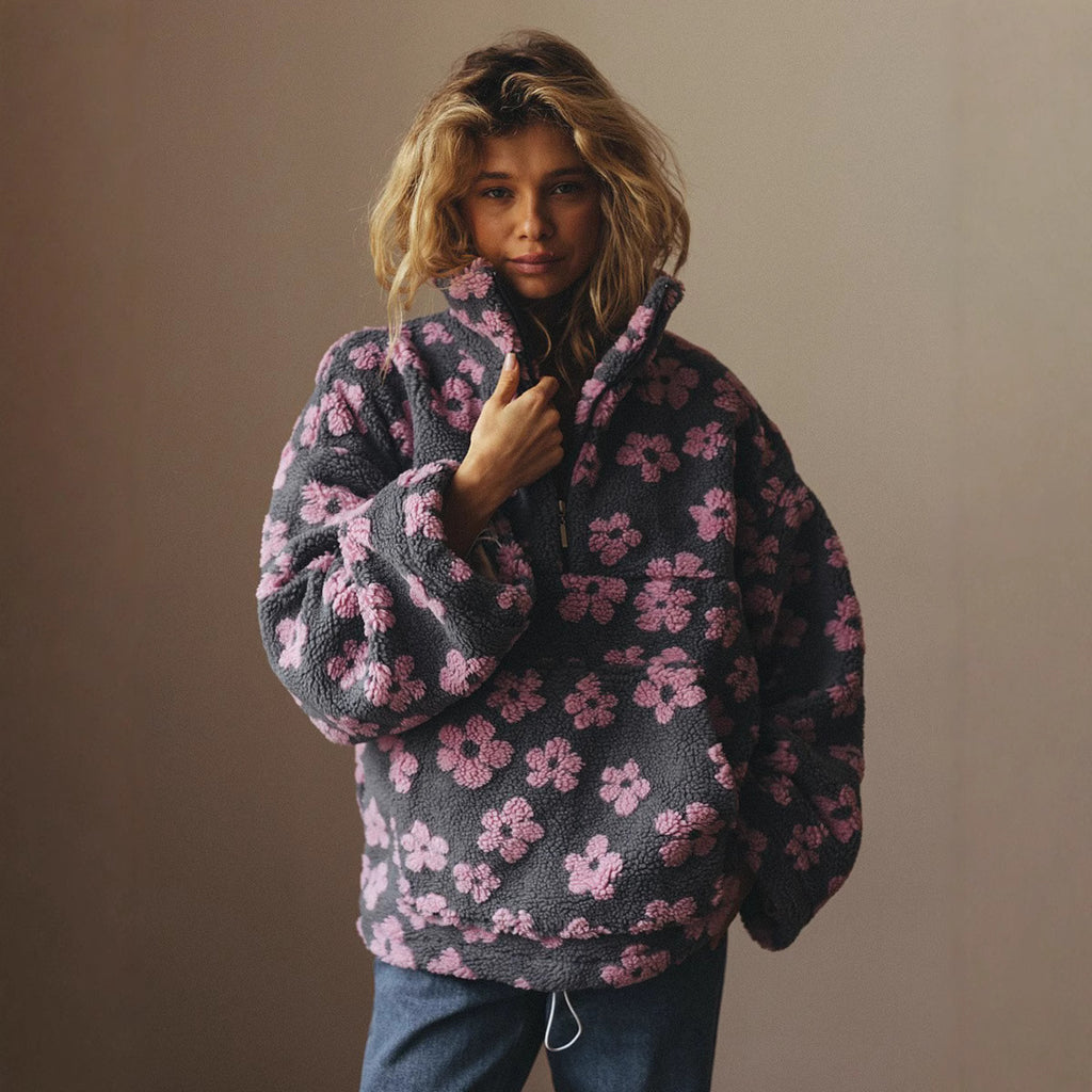 Fleece Flower Hoodie für Damen