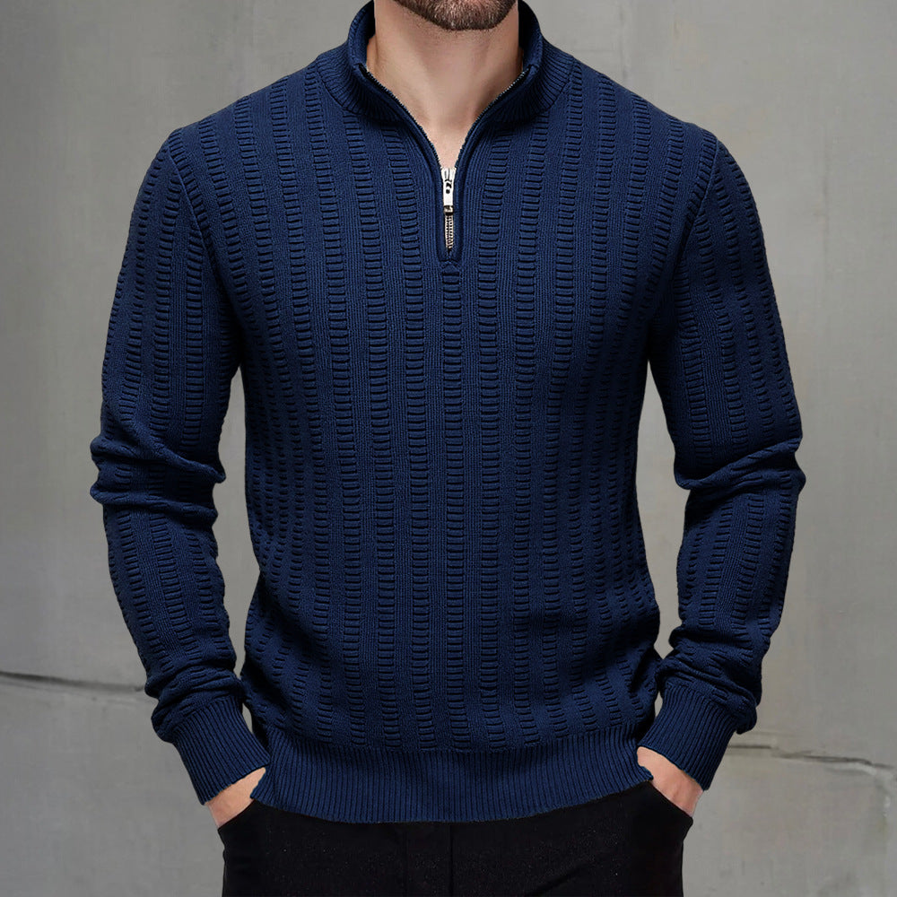 Herren Strickpullover mit Reissverschluss und Stehkragen