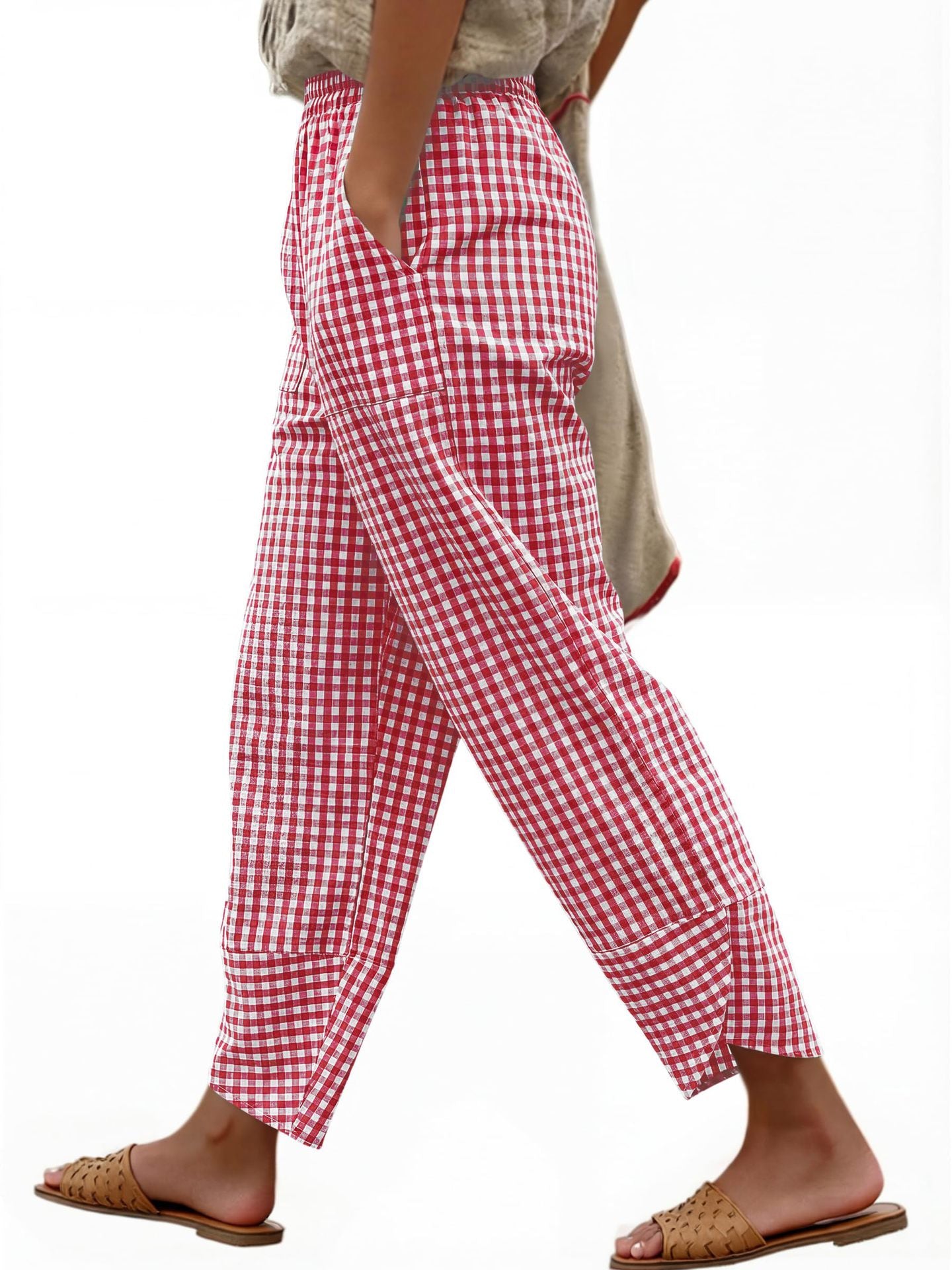 Karierte High-Waist Hose für Damen