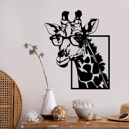 Giraffen‑Wandbild mit Brille, schwarz, Eisen | LuxeStyle