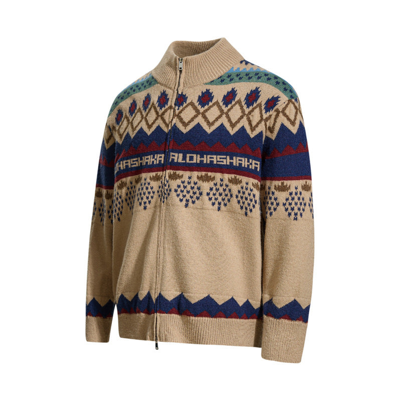 Herren Retro Jacquard Cardigan