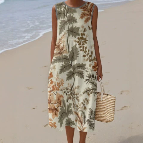 Ärmelloses Damenkleid mit 3D-Print und Taschen