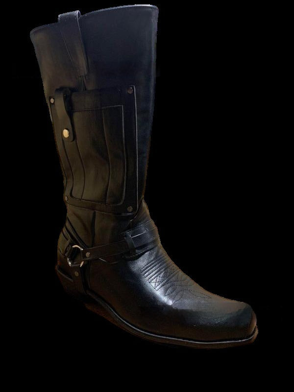 Bestickte Knight Leder Boots mit hohem Absatz
