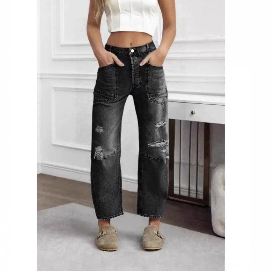 Patchwork Wide Leg Distressed Jeans