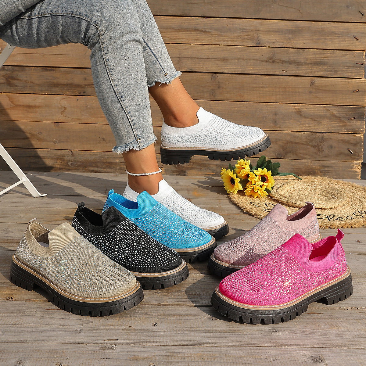 Glitzer-Sneaker mit Chunky Heel