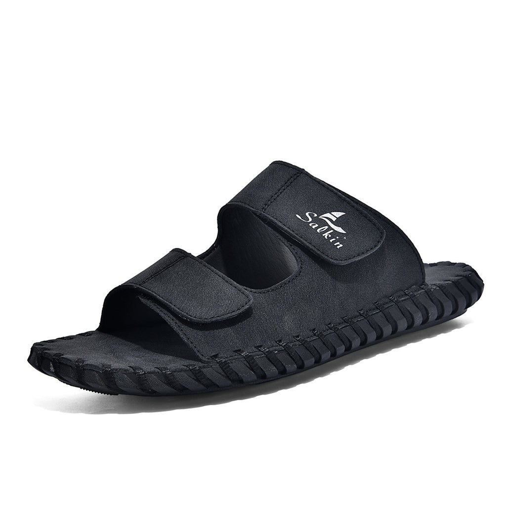 Herren Outdoor-Lederpantoletten mit Klettverschluss