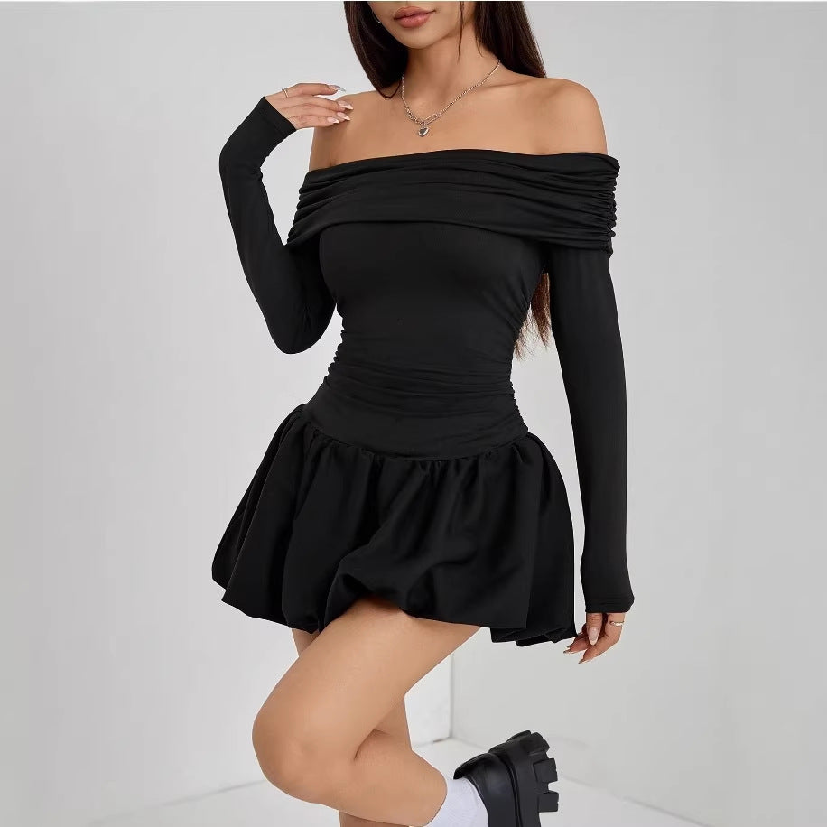 Einfarbiges One-Shoulder Minikleid mit langen Ärmeln