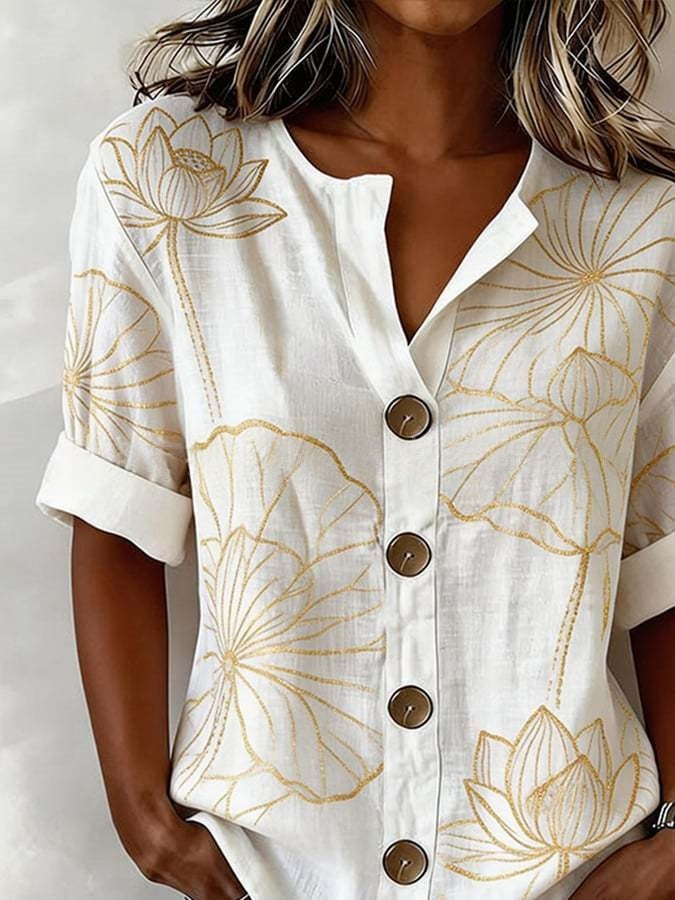 Damen-Bluse mit Laternenärmeln und 3D-Druck