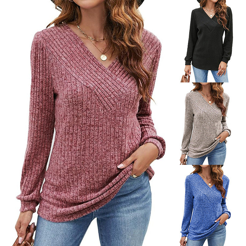 Gerippter Kapuzenpullover mit V-Ausschnitt für Damen