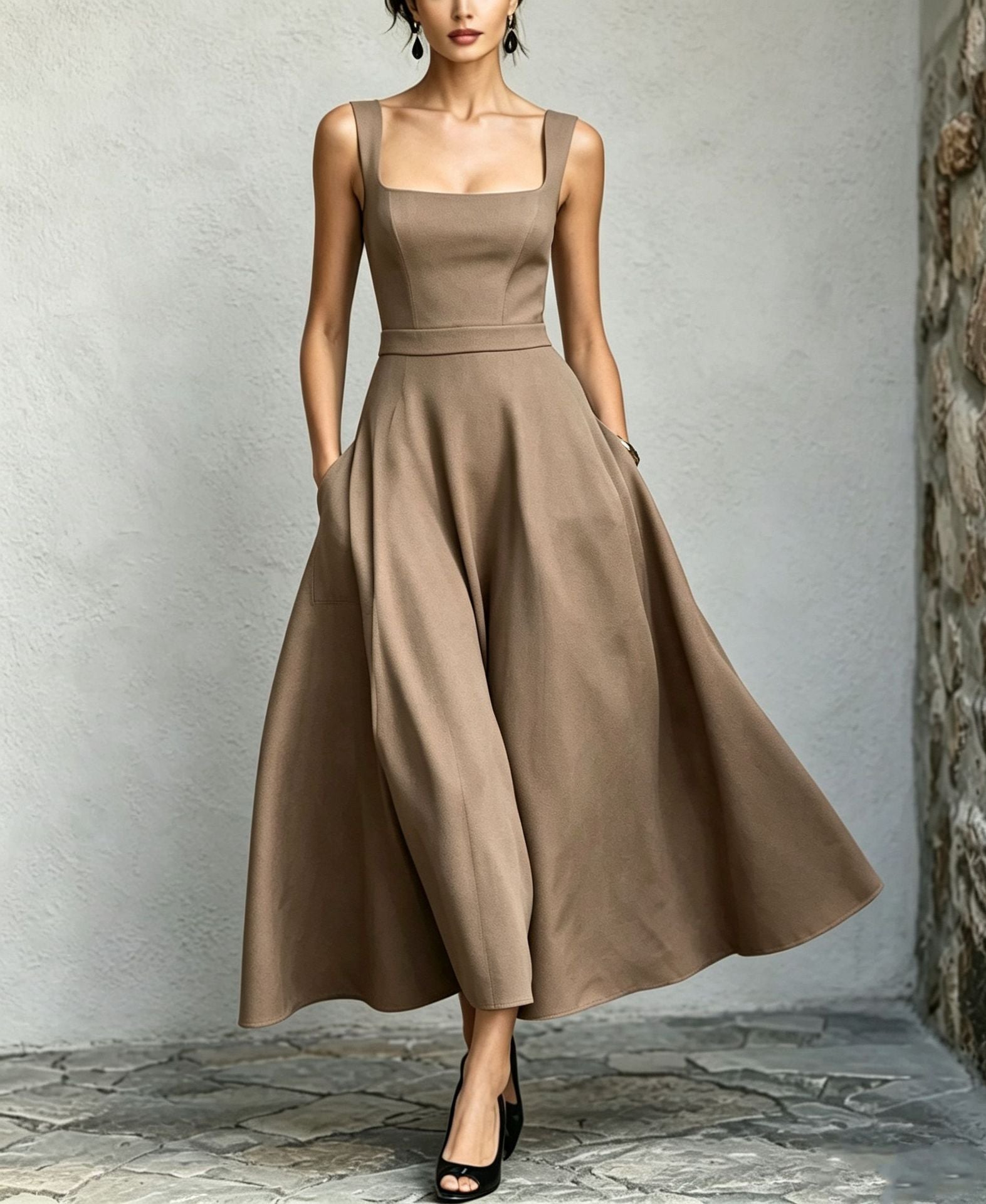 Damen-V-Ausschnitt-Maxi in A-Linie