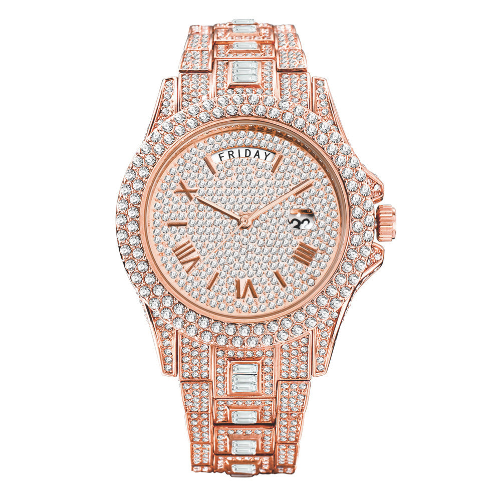 Man Pair Kalender Quarz-Uhr mit Diamanten