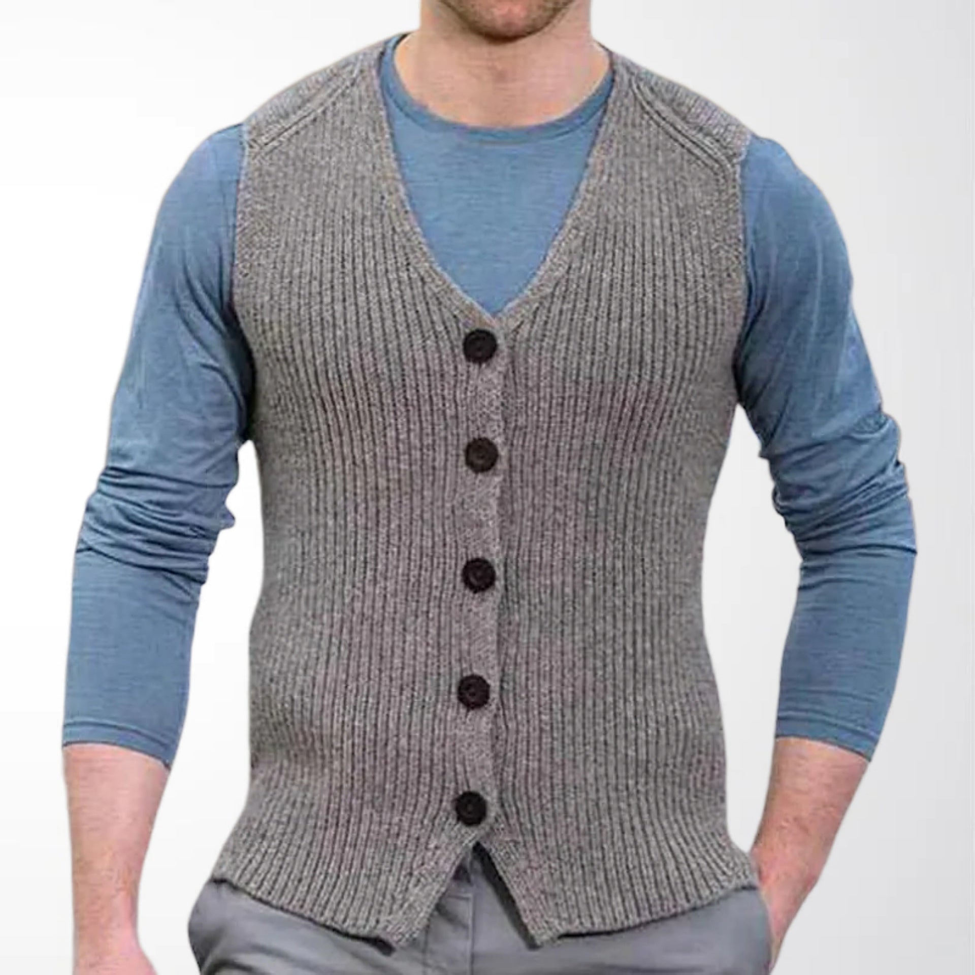 Herren V-Neck Strick-Gilet für Herbst und Winter