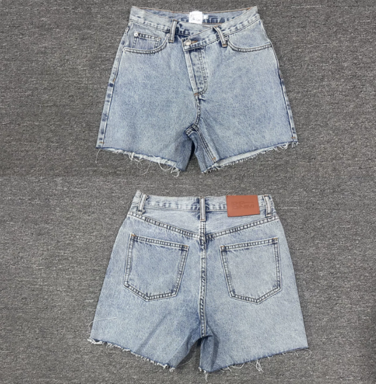 High-quality Slanted-button Placket Design Straight-leg No-stretch Sho