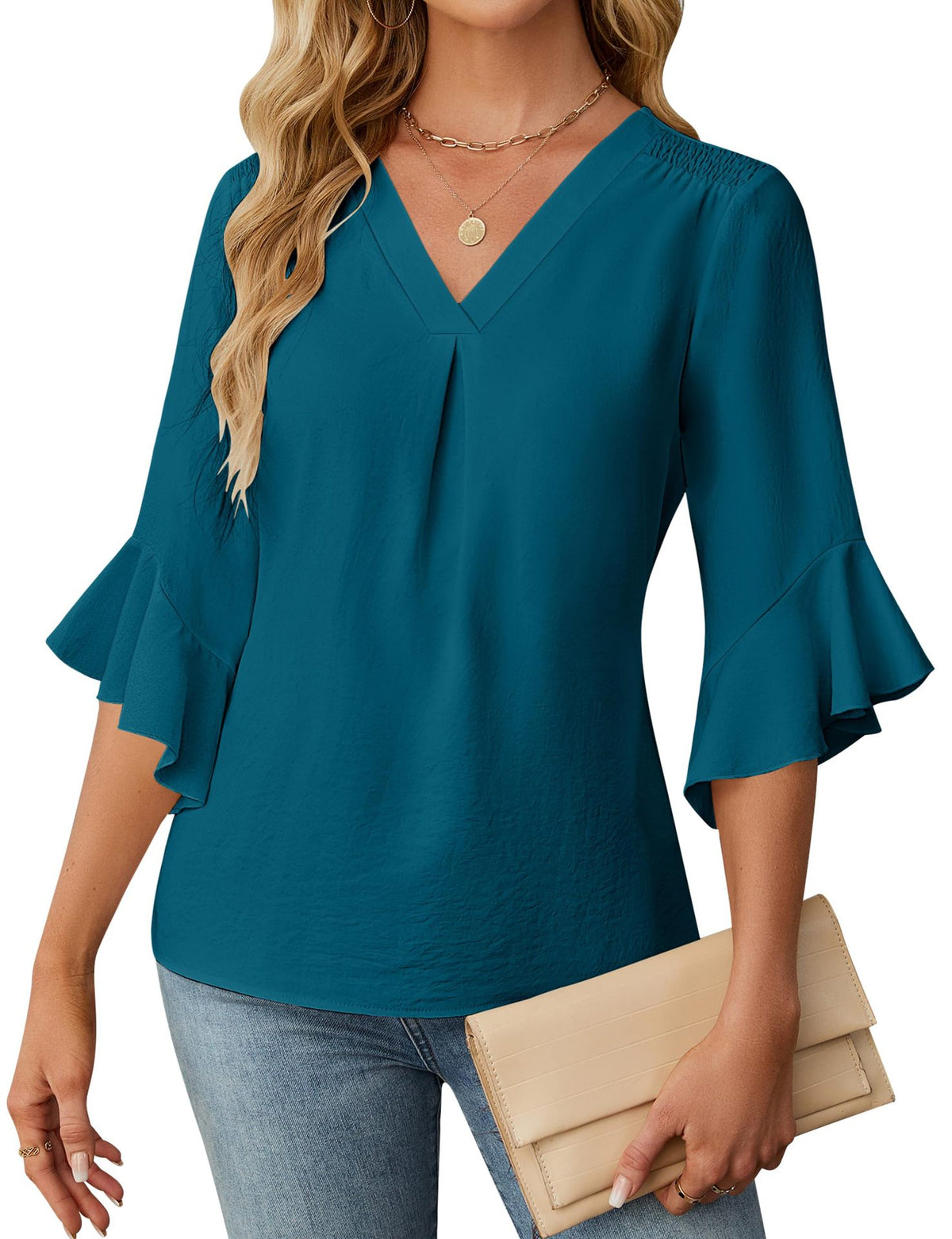 Damen Chiffon-Bluse mit V-Ausschnitt – Bild 10 | LuxeStyle
