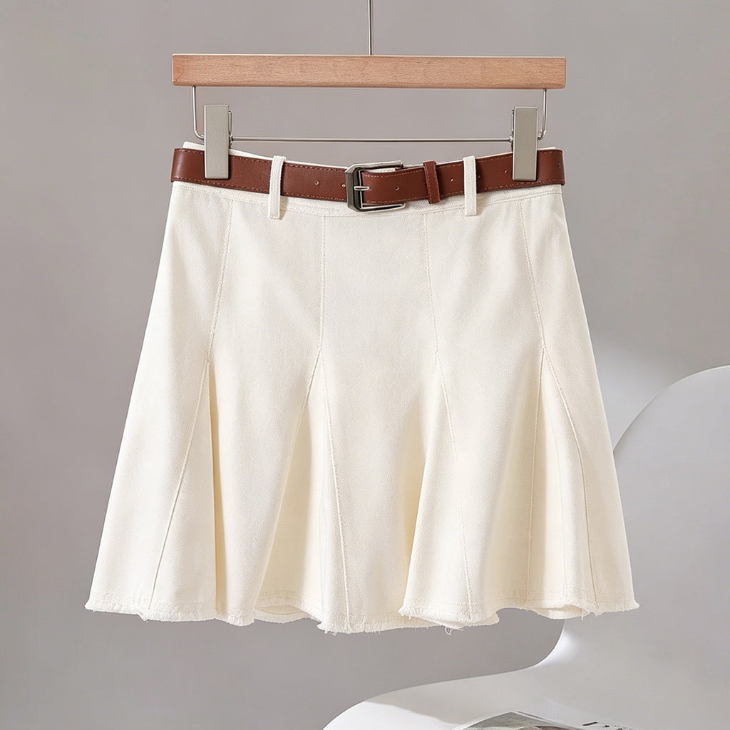 Jeansrock mit weitem Bein und Gürtel